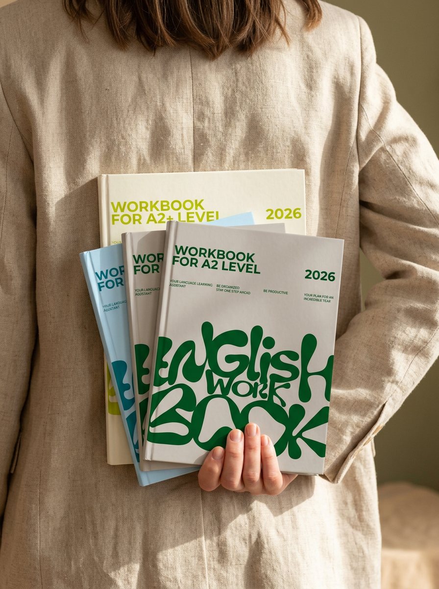 Три зошити Workbook Companion — A2, A2+, B1 — у руках