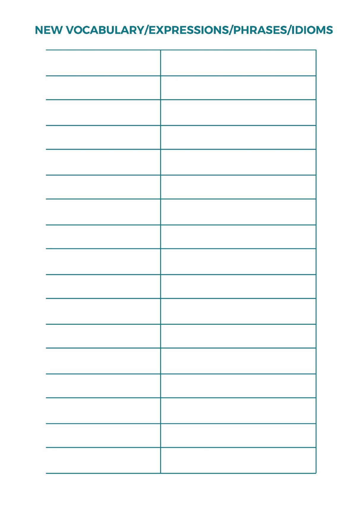 Сторінка словника New Vocabulary, Expressions, Phrases, Idioms